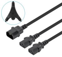 Manhattan Y-splittervoedingskabel C14 male naar 2x C13-connector, monitor naar pc, 1,8 m, 10 A, zwart, voedt twee apparaten via één PDU, netkabel, levenslange garantie