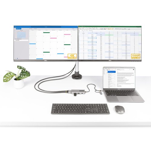 StarTech.com USB-C Multiport Adapter met Ingebouwde USB-C naar USB-A Dongle, Dual HDMI (4K30Hz/1080p60Hz), 3x USB-A 5Gbps, Mini Travel Dock, Laptop Docking Station, 40cm Kabel