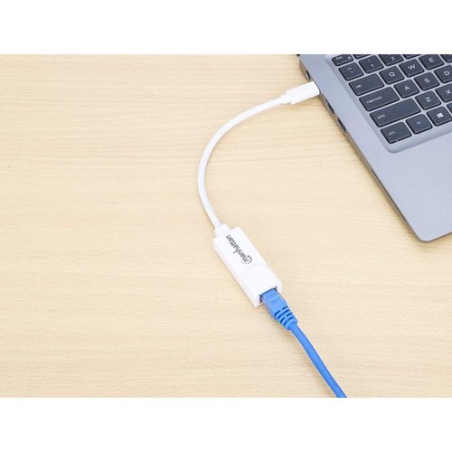 Manhattan USB-C naar Gigabit Ethernet adapter, netwerk 10/100/1000 Mbps, tot 2 Gbps full-duplex, RJ45, wit, 3 jaar garantie, equivalent van US1GC30W