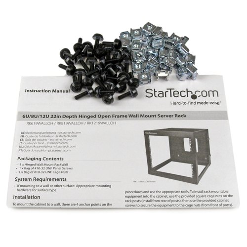 StarTech.com 4 Post 6U Scharnierend Wall-Mount Server Rack, 19" Open Frame Netwerk Rack, 50cm Montage Diepte, Swing Out Data Rack voor IT/AV/Patchpaneel/Computer