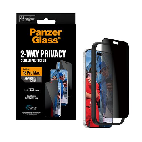 PanzerGlass ® 2-Way Privacy Screen Protector iPhone 18 Pro Max | Ultra-Wide Fit w. EasyAligner Doorzichtige schermbeschermer 1 stuk(s)