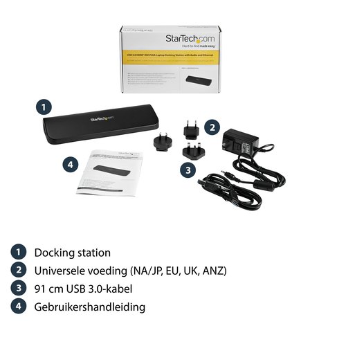 StarTech.com Dual Monitor USB 3.0 Laptop Docking Station met HDMI/DVI/VGA, 3x USB-A Hub, GbE, Audio, Universeel Type-A Dock voor Windows/macOS/ChromeOS, TAA Compliant