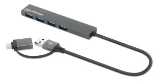 Manhattan USB-C & USB-A combo dock/hub, poorten (4): USB-A (4×), 5 Gbps (USB 3.0), USB-gevoed (geen externe voeding vereist)