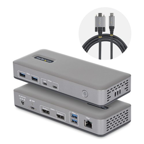 StarTech.com Dual-Monitor USB-C Docking Station, DisplayPort MST Dock, 4K 60Hz, 100W Laptop Charging, 1GbE, Driverless, Multi-Monitor Dock voor Windows