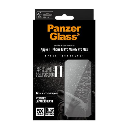 PanzerGlass ® Ceramic II Screen Protector iPhone 18 Pro Max | 17 Pro Max | Ultra-Wide Fit w. EasyAligner Doorzichtige schermbeschermer Apple 1 stuk(s)