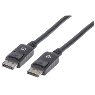 Manhattan DisplayPort 1.2 kabel, 4K@60Hz, 1 m, mannelijk naar mannelijk, met vergrendeling, volledig afgeschermd, zwart, levenslange garantie, equivalent aan DISPL1M