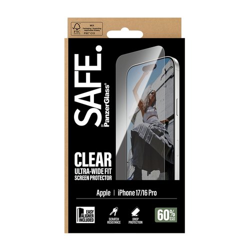 PanzerGlass SAFE. by ® Screen Protector iPhone 17 | iPhone 16 Pro | Ultra-Wide Fit w. EasyAligner Doorzichtige schermbeschermer Apple 1 stuk(s)