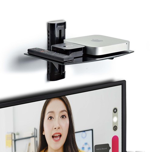 StarTech.com Hangende Wandplank voor Audio/Video Apparatuur, In Hoogte Verstelbaar Schap voor Onder TV, Hangend Wandmeubel, Organiseer uw A/V apparatuur op dit zwart gehard glazen schap