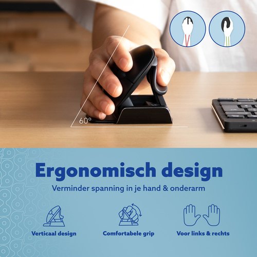 R-Go Tools Ergonomische muis R-Go Twister, met pauzesoftware, ambidexter voor links en rechts, inklapbaar, Bluetooth en bedraad