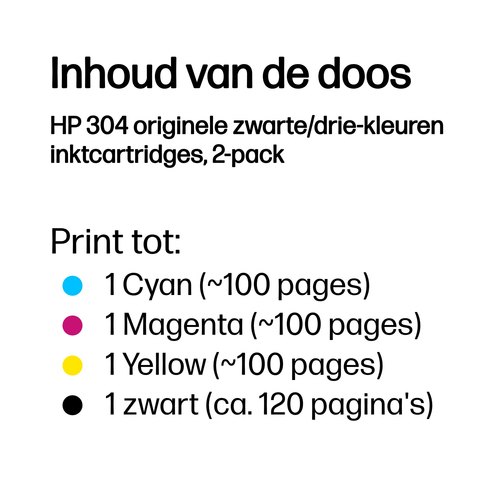 HP 304 originele zwarte/drie-kleuren inktcartridges, 2-pack