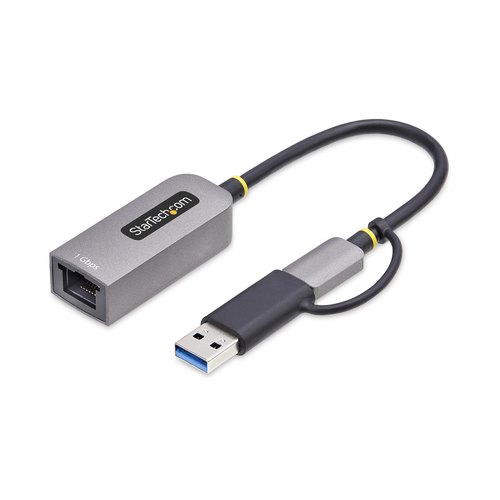 StarTech.com USB-C naar Ethernet Adapter met USB-A Dongle, 10/100/1000Mbps, USB 3.0 naar Gigabit Ethernet Netwerk Adapter, 15cm Ingebouwde Kabel, USB GbE Adapter