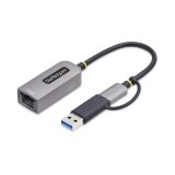 StarTech.com USB-C naar Ethernet Adapter met USB-A Dongle, 10/100/1000Mbps, USB 3.0 naar Gigabit Ethernet Netwerk Adapter, 15cm Ingebouwde Kabel, USB GbE Adapter