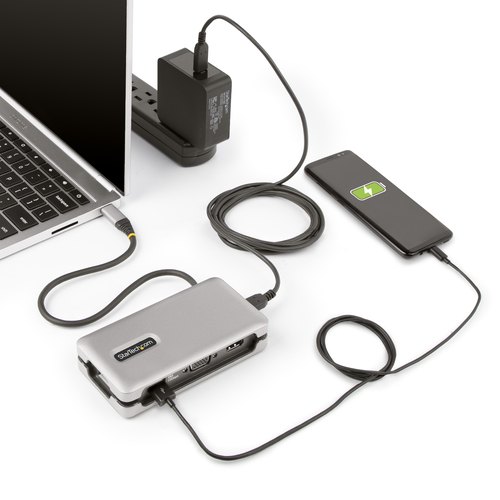 StarTech.com USB-C Multiport Adapter, 4K 60Hz HDMI/VGA, 3-Port USB Hub, 100W Power Delivery Pass-Through, GbE, Travel Docking Station met Charging, Mini Dock, 30cm Wrap-Around Kabel