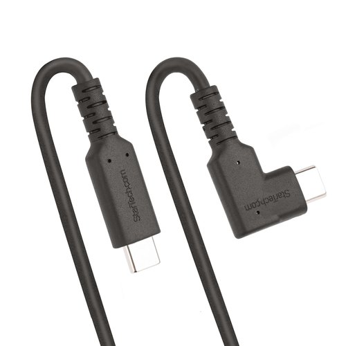StarTech.com 1m Haakse USB-C Kabel, Rugged, USB 3.2 Gen 2 (10 Gbps), USB C naar C Data transfer Kabel met Rechte Hoek, 4K 60Hz DP Alt Mode, 100W Power Delivery, USB Type-C Kabel