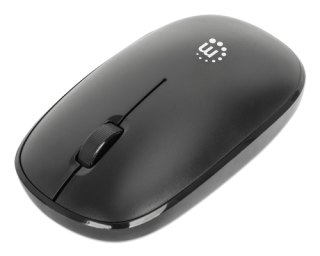 Manhattan MW3050 draadloze optische muis, zwart, 1200 dpi, 2,4 GHz (tot 10 m), USB, ambidextrous, 3 knoppen + scrollwiel, nano USB-A ontvanger, AA-batterij (incl.), lage wrijving onderzijde, USB-A, 3 jaar garantie