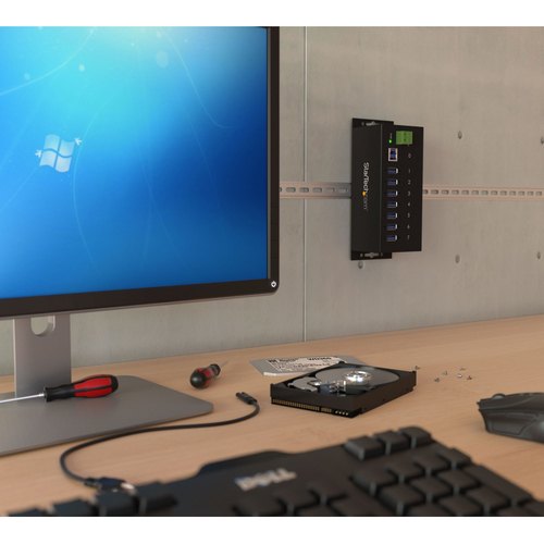 StarTech.com 7-Port USB 3.0 Hub - 5Gbps - Metalen Industriële USB-A Hub met ESD-bescherming & 350W overspanningsbeveiliging - Din Rail/Wand/Bureau Monteerbaar - TAA Compliant USB Expander Hub