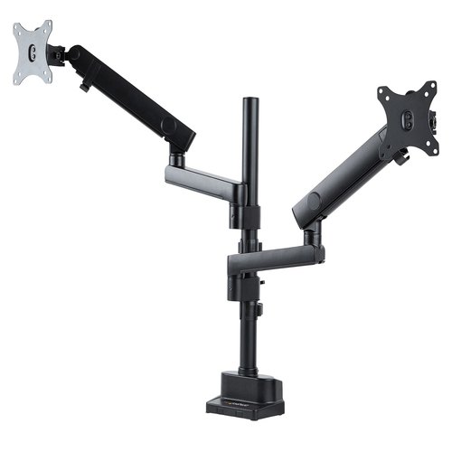 StarTech.com Dubbele Monitor Arm voor Bureaumontage, Full Motion Monitorbeugel voor 2x VESA-displays tot 32" (8kg), Verticale Stapelbare Armen, Hoogte verstelbaar/Articulerend - Bureauklem/Doorvoertule