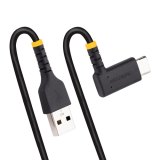 StarTech.com 1m USB A naar USB-C Oplaadkabel, Robuuste Fast Charge USB A naar USB-C Data Kabel, Haakse Type-C Kabel, Rugged Aramide Vezel, 3A, Zwart