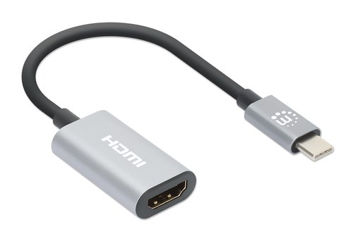 Manhattan USB-C naar HDMI adapterkabel, 4K@60Hz, 11 cm, mannelijk naar mannelijk, zwart/zilver, 3 jaar garantie