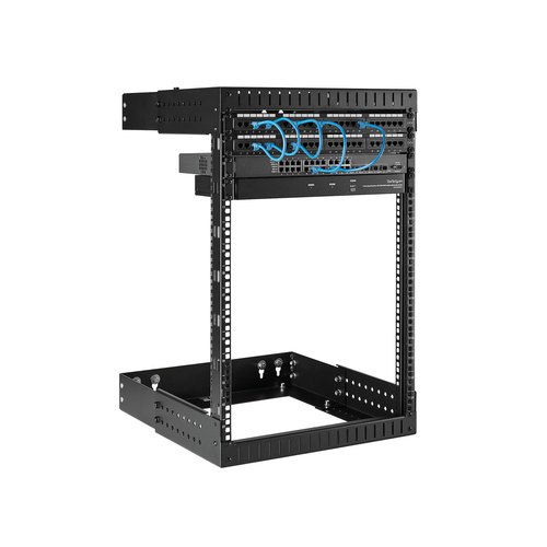 StarTech.com 2 Post 15U Heavy-Duty Wandmonteerbare Server Rack, 19" Open Frame Netwerk Rack met Verstelbare Diepte, Data Rack voor IT/AV/Patchpaneel/Computer Apparatuur, Incl Kooimoeren en Schroeven