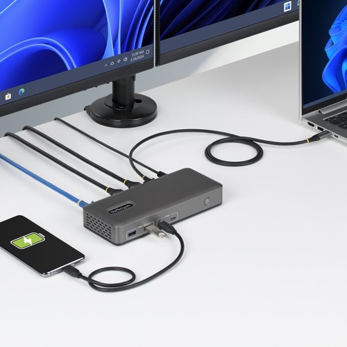 StarTech.com Dual-Monitor USB-C Docking Station, HDMI, 4K 60Hz, 100W Laptop Charging, 1GbE, Driverless, Multi-Monitor Dock voor Windows