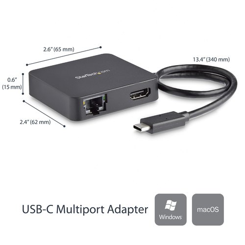 StarTech.com USB C Multiport Adapter, USB-C Travel Dock met 4K HDMI Video, Gigabit Ethernet, USB 3.0 Hub (1x USB-A 1x USB-C), USB Type-C Mini Laptop Docking Station, Thunderbolt 3 Compatibel