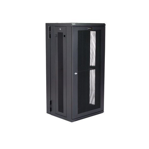StarTech.com 4 Post 26U Wandmonteerbare Netwerkkast met 1U Schap, 19" Scharnierende Patchkast voor Data/AV/Electronica/Computer Apparatuur, Veelzijdig Geventileerd Server Rack, Vergrendelbaar