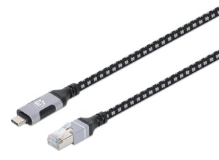 Manhattan USB-C naar Gigabit Ethernet kabel, 10/100/1000 Mbps, RJ45, 2 m, zwart/zilver, 3 jaar garantie