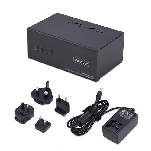 StarTech.com 2-Port Dual-Monitor DisplayPort en HDMI KVM Switch, 4K 60Hz, 1x HDMI & 1x DP Monitor, 2-Port USB Hub, 5Gbps, 2x USB HID Ports, TAA Compliant