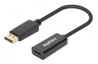 Manhattan DisplayPort 1.2 naar HDMI actieve adapter, 4K@60Hz, 15 cm, mannelijk naar vrouwelijk, met vergrendeling, niet bi-directioneel, zwart, 3 jaar garantie, equivalent aan DP2HD4K60S