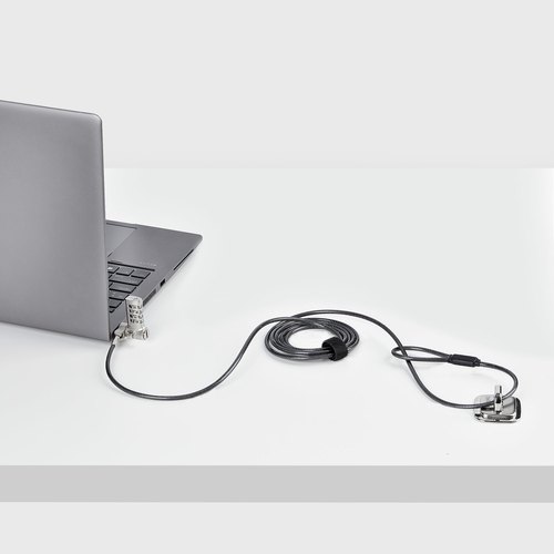 StarTech.com 2m Universeel Laptop Kabelslot, Security Kabel met Vooraf Ingesteld Combinatieslot, Compatibel met Noble Wedge&reg;/Nano/K-Slot, Cijferslot zonder Sleutel, TAA