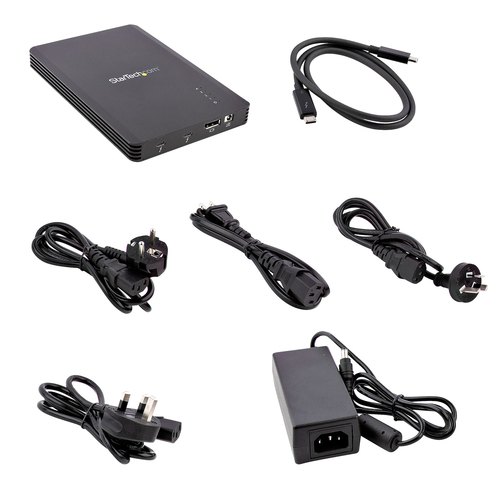 StarTech.com 4 Bay Thunderbolt 3 NVMe Behuizing voor M.2 NVMe SSD Drives, SSD M.2 Enclosure, 1x DisplayPort Video/ 2x TB3 Downstream Poorten, 40Gbps, 72W Power Supply, Externe Harde Schijf Behuizing