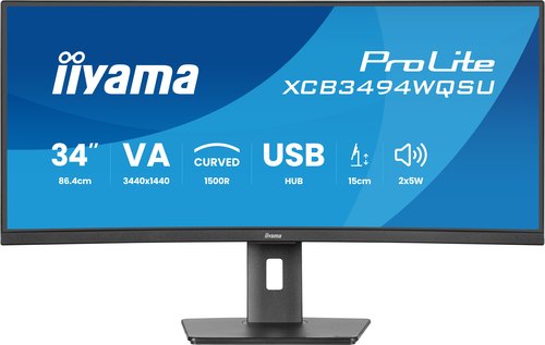 iiyama ProLite XCB3494WQSU-B1 computer monitor 86,4 cm (34") 3440 x 1440 Pixels UltraWide Quad HD LED Zwart