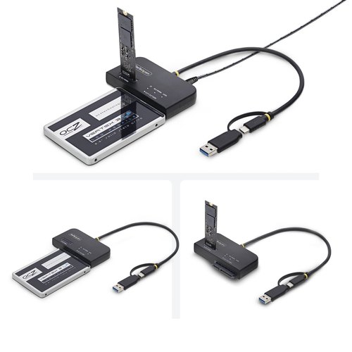 StarTech.com USB-C/USB-A naar M.2 NVMe en 2.5in/3.5in SATA Adapter, 10Gbps, Tool-Free Externe SSD Hard Drive Lezer, B+M/M-Key