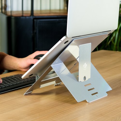 R-Go Tools Laptopstandaard R-Go Riser Flexible, verstelbare inklapbare laptopverhoger, ergonomisch, Hylite aluminium, zilver