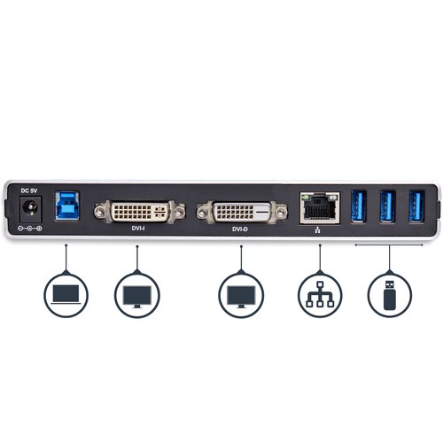 StarTech.com Dual-monitor USB 3.0 docking station met DVI en verticale standaard