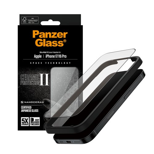 PanzerGlass ® Ceramic II Screen Protector iPhone 17 | iPhone 16 Pro | Ultra-Wide Fit w. EasyAligner Doorzichtige schermbeschermer Apple 1 stuk(s)