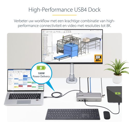 StarTech.com Dual-Monitor USB4 Docking Station, Dual 4K 120Hz of Single 8K 60Hz HDMI, 100W Laptop Charging, 2.5GbE, USB-C Multi-Monitor Dock, Zonder Drivers