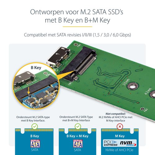 StarTech.com M.2 SSD behuizing voor M.2 SATA SSD - USB 3.1 (10Gbps) met USB-C kabel