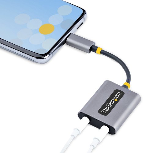 StarTech.com USB-C Headphone Splitter, USB Type C Dual Headset Adapter met Mic Input, USB C naar 3.5mm Audio Adapter/Earphone Dongle, USB C naar Audio Jack/Aux Output, 24-bit DAC