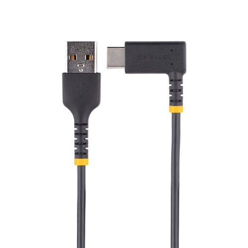 StarTech.com 1m USB A naar USB-C Oplaadkabel, Robuuste Fast Charge USB A naar USB-C Data Kabel, Haakse Type-C Kabel, Rugged Aramide Vezel, 3A, Zwart