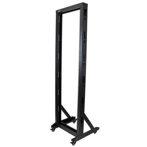 StarTech.com 2-Post 42U Mobiel Open Frame Server Rack, 19in Patchkast met Wielen en 2 Stijlen, Open Serverkast voor AV/Data/Media/IT/Netwerk Apparatuur, Computer Rack voor Thuis/Kantoor - Inclusief Wieltjes