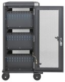 Manhattan USB-C-laadtrolley voor 30 apparaten, 30 W per poort, iPad tot 13", MacBook Air tot 13" en Chromebook tot 14"; ook tablets/smartphones, vakken 404 × 27,6 × 283 mm, USB-C-laadkabels inbegrepen, afsluitbaar