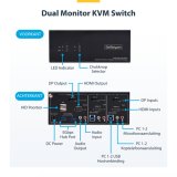 StarTech.com 2-Port Dual-Monitor DisplayPort en HDMI KVM Switch, 4K 60Hz, 1x HDMI & 1x DP Monitor, 2-Port USB Hub, 5Gbps, 2x USB HID Ports, TAA Compliant