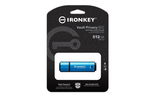 Kingston Technology IronKey 512GB USB-C Vault Privacy 50C AES-256 versleuteling, FIPS 197