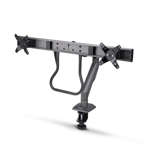 StarTech.com Dual Monitor Arm met Crossbar voor Bureau, Tot 27 inch Schermen, VESA 75x75/100x100, Max 15kg, C-klem, Volledig Scharnierend, Arm met Veermechanisme, TAA