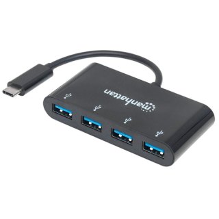 Manhattan USB-C dock/hub, poorten (4): USB-A (4×), 5 Gbps (USB 3.0), USB-gevoed (geen externe voeding vereist), equivalent aan HB30C4AB