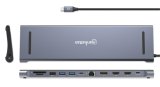 Manhattan USB-C dock/hub met kaartlezer, poorten (10): 3,5 mm audio, DisplayPort, Ethernet, HDMI (2×), USB-A (3×) en USB-C (2×), met PD 100W -vereist een externe USB-C-lader (niet inbegrepen). USB-gevoed (geen externe voeding vereist) wanneer PD niet wordt gebruikt