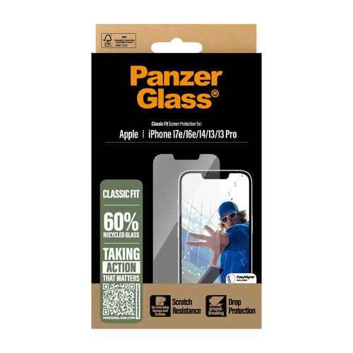 PanzerGlass ® Screen Protector iPhone 17e | 16e | 14 | 13 | 13 Pro | Classic Fit w. EasyAligner Doorzichtige schermbeschermer Apple 1 stuk(s)