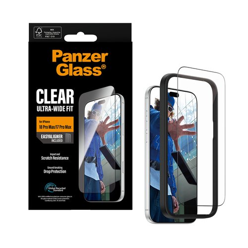 PanzerGlass ® Screen Protector iPhone 18 Pro Max | 17 Pro Max | Ultra-Wide Fit w. EasyAligner Doorzichtige schermbeschermer 1 stuk(s)